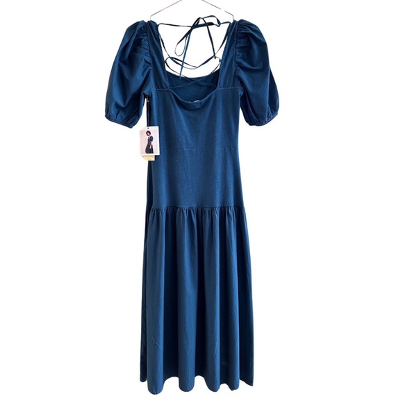 NWT Nation LTD Cordelia Lace Up Midi Dress in Blue Size Extra Small - Picture 2 of 4